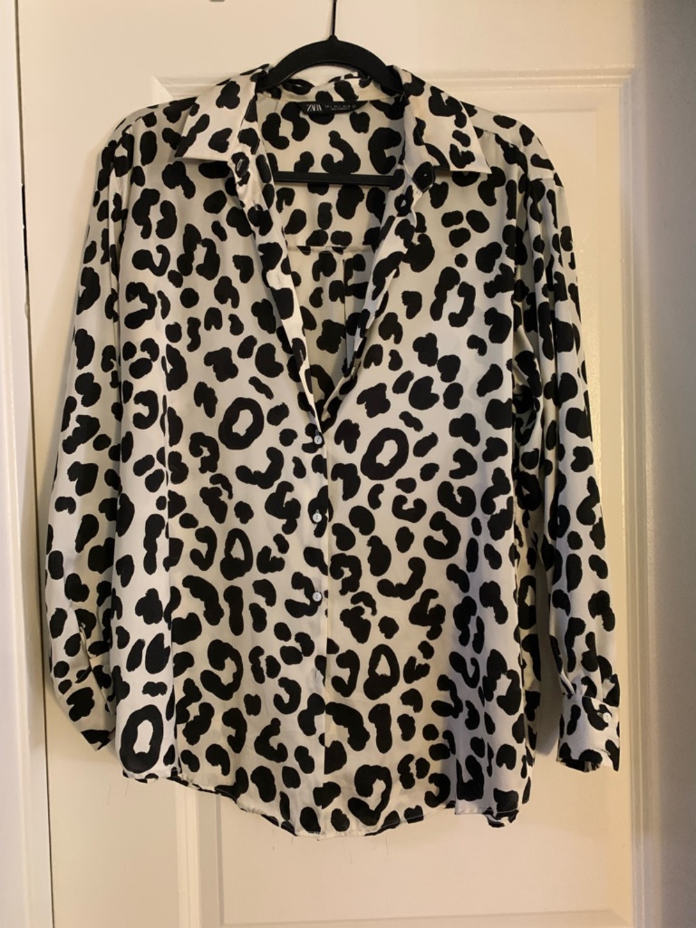 Zara Black & White Leopard Print Button-Down Shirt